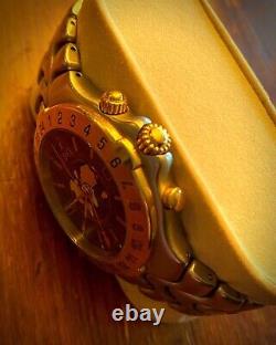 18K Gold & Stainless Swiss Ebel Sportwave Meridian GMT World Timer Men's Watch