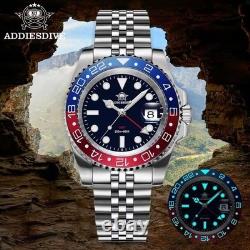 40MM ADDIESDIVE Mens GMT Quartz Watch Luxury 200M Waterproof Stainless Diver NEW