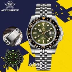 40MM ADDIESDIVE Mens GMT Quartz Watch Luxury 200M Waterproof Stainless Diver NEW
