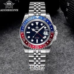 40MM ADDIESDIVE Mens GMT Quartz Watch Luxury 200M Waterproof Stainless Diver NEW