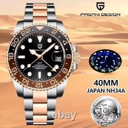 40MM PAGANI DESIGN GMT Automatic Watch Men Luxury Waterproof Stainless Steel NEW