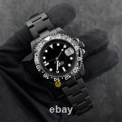 40mm Stealth Black GMT Custom Sub Style Mod Watch with NH34 Automatic Movement