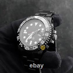 40mm Stealth Black GMT Custom Sub Style Mod Watch with NH34 Automatic Movement