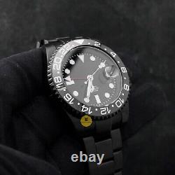 40mm Stealth Black GMT Custom Sub Style Mod Watch with NH34 Automatic Movement