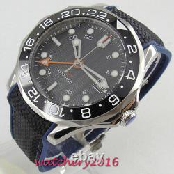 41mm BLIGER Black dial shallow waves sapphire glass GMT automatic mens watch