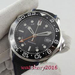 41mm BLIGER Black dial shallow waves sapphire glass GMT automatic mens watch