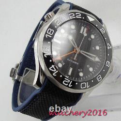 41mm BLIGER Black dial shallow waves sapphire glass GMT automatic mens watch