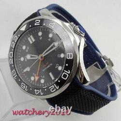 41mm BLIGER Black dial shallow waves sapphire glass GMT automatic mens watch