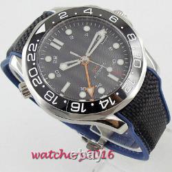 41mm BLIGER Black dial shallow waves sapphire glass GMT automatic mens watch