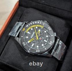 $935 Mens MISSONI GMT 43mm Stainless Steel Bracelet Watch Black