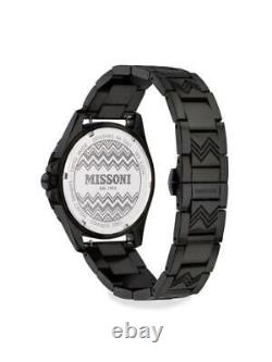 $935 Mens MISSONI GMT 43mm Stainless Steel Bracelet Watch Black