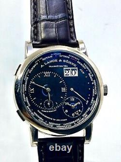 A. Lange & Sohne Lange 1 Time Zone Wristwatch White Gold Brown Aligator 136.029