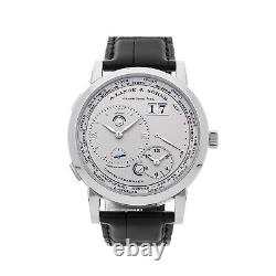 A. Lange & Sohne Lange 1 Timezone Manual Platinum Mens Strap Watch Date 116.025