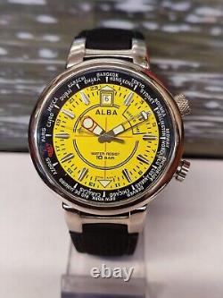 Alba Gmt World Time Quartz Yellow Dial Vx42-x067 Japan Men's Full Working Vtg