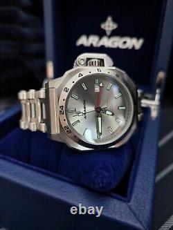 Aragon MillIpede Max GMT Automatic Watch Gray SunRay Dial 42mm 300 Meter A544GRY