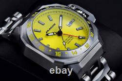 Aragon MillIpede Max GMT Automatic Watch Yellow SunRay Dial 42mm 30ATM A544YEL