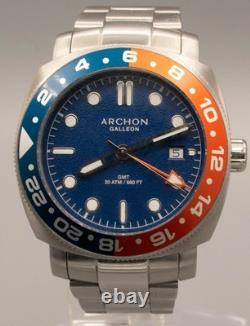 Archon Galleon GMT Quartz 42mm Pepsi Bezel Blue Dial 200M Swiss Watch