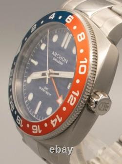 Archon Galleon GMT Quartz 42mm Pepsi Bezel Blue Dial 200M Swiss Watch