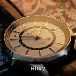 Atlantic WORLDMASTER GMT Men's Swiss Mechanical Watch White Dial Wristwatch
