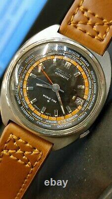 Authentic Rare Seiko World Time GMT 6117-6400 Gray Dial Men's Automatic 1970s