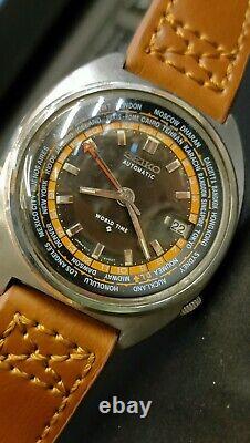 Authentic Rare Seiko World Time GMT 6117-6400 Gray Dial Men's Automatic 1970s