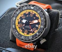 Automatic TITANIUM GMT Tuna Canned Diver Orange Yellow Mod Watch 47mm Sapphire