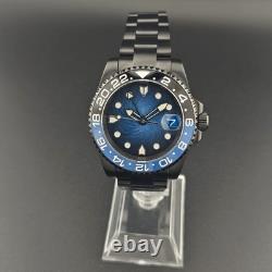 Automatic Watch Sub Style GMT Custom Made with Blue Spiral Dial & Luminous Hands