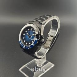 Automatic Watch Sub Style GMT Custom Made with Blue Spiral Dial & Luminous Hands