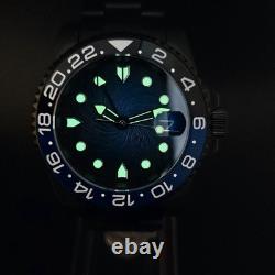 Automatic Watch Sub Style GMT Custom Made with Blue Spiral Dial & Luminous Hands