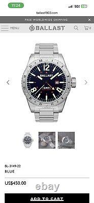 BALLAST GMT Swiss Amphibian Blue Dive Watch BL-3149-22