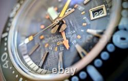 BLACK CARBON Solid Titanium Automatic Diver GMT Sea Lord 42mm Mod 200m SAPPHIRE