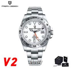 BNIB PAGANI DESIGN PD1682 V2 AUTOMATIC GMT WATCH ALL STEEL WHITE SAPPHIRE 100m