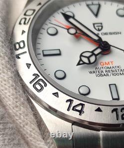 BNIB PAGANI DESIGN PD1682 V2 AUTOMATIC GMT WATCH ALL STEEL WHITE SAPPHIRE 100m