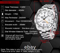 BNIB PAGANI DESIGN PD1682 V2 AUTOMATIC GMT WATCH ALL STEEL WHITE SAPPHIRE 100m