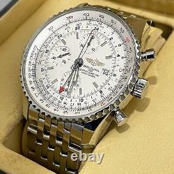 BREITLING NAVITIMER WORLD GMT 46mm CHRONOGRAPH SILVER DIAL STAINLESS ref A24322
