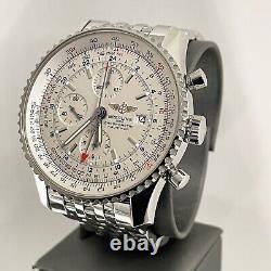 BREITLING NAVITIMER WORLD GMT 46mm CHRONOGRAPH SILVER DIAL STAINLESS ref A24322