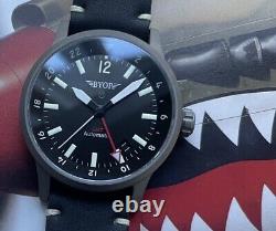 BYOP Meridian Titanium GMT (red) Pilot Watch Seiko Automatic Sapphire C3 Lume