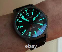 BYOP Meridian Titanium GMT (red) Pilot Watch Seiko Automatic Sapphire C3 Lume