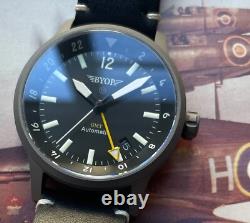BYOP Meridian Titanium GMT (yellow) Pilot Watch Seiko Automatic Sapphire C3 Lume