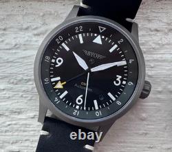 BYOP Naviator Titanium Ghost GMT (yellow) Pilot Watch Miyota 9075 C3/BGW9 Lume