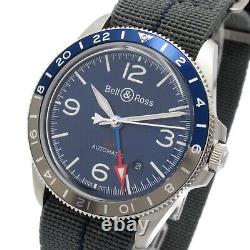 Bell & Ross BR V2-93 GMT Watch Blue Dial Automatic Stainless Steel Canvas Strap