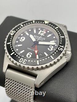 Benarus World Diver Gmt Swiss Eta 2893-2 Automatic 45mm 500m Diver Blasted Steel