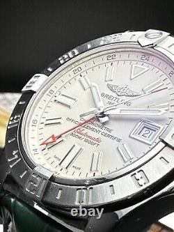 Breitling Avenger II GMT 43 Automatic A32390 White Face Watch Green Croc Strap