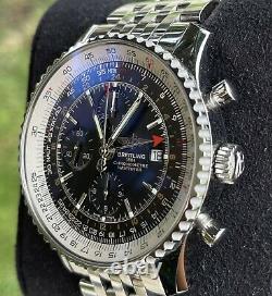 Breitling Navitimer World GMT Chronograph Steel Bracelet Black Dial 46 Full Set