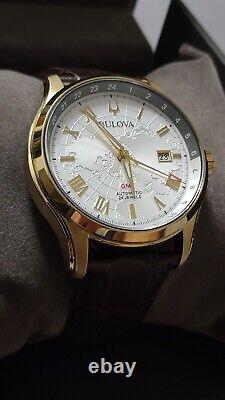 Bulova Men's Automatic GMT Brown Leather Calendar 43MM Watch 97B210 New