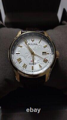 Bulova Men's Automatic GMT Brown Leather Calendar 43MM Watch 97B210 New