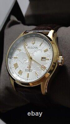 Bulova Men's Automatic GMT Brown Leather Calendar 43MM Watch 97B210 New