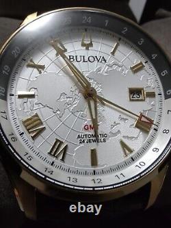 Bulova Men's Automatic GMT Brown Leather Calendar 43MM Watch 97B210 New