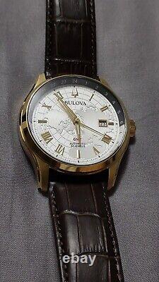 Bulova Men's Automatic GMT Brown Leather Calendar 43MM Watch 97B210 New