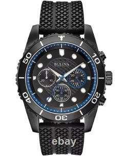 Bulova Men's Sport Chronograph GMT Blue Black Silicone Quartz Watch 43MM 98A211